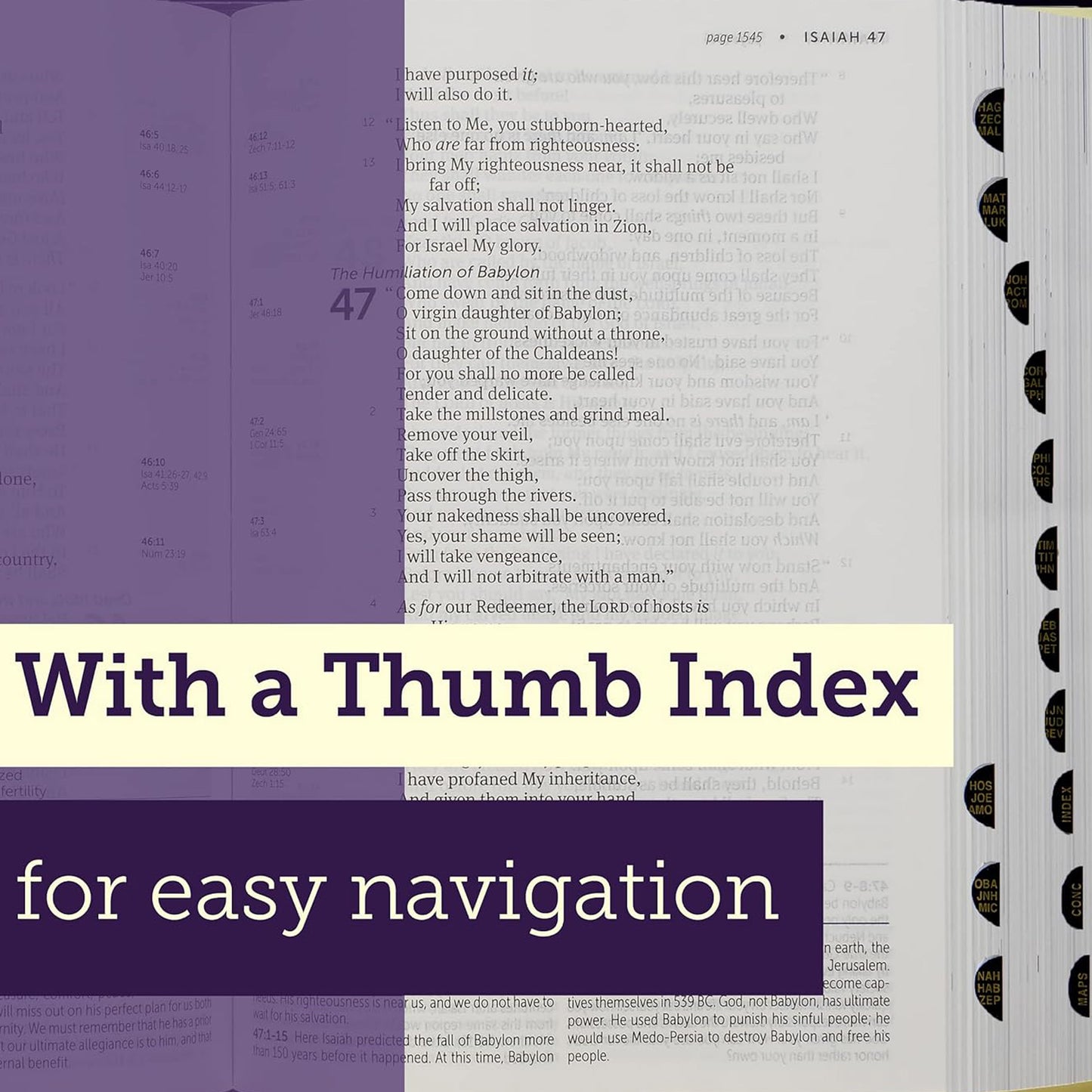 A picture featuring the thumb index from the NKJV Life Application Study Bible