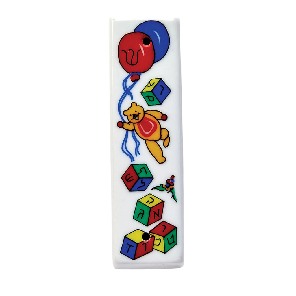 Ceramic Bear Blocks and Balloons Kids Mezuzah