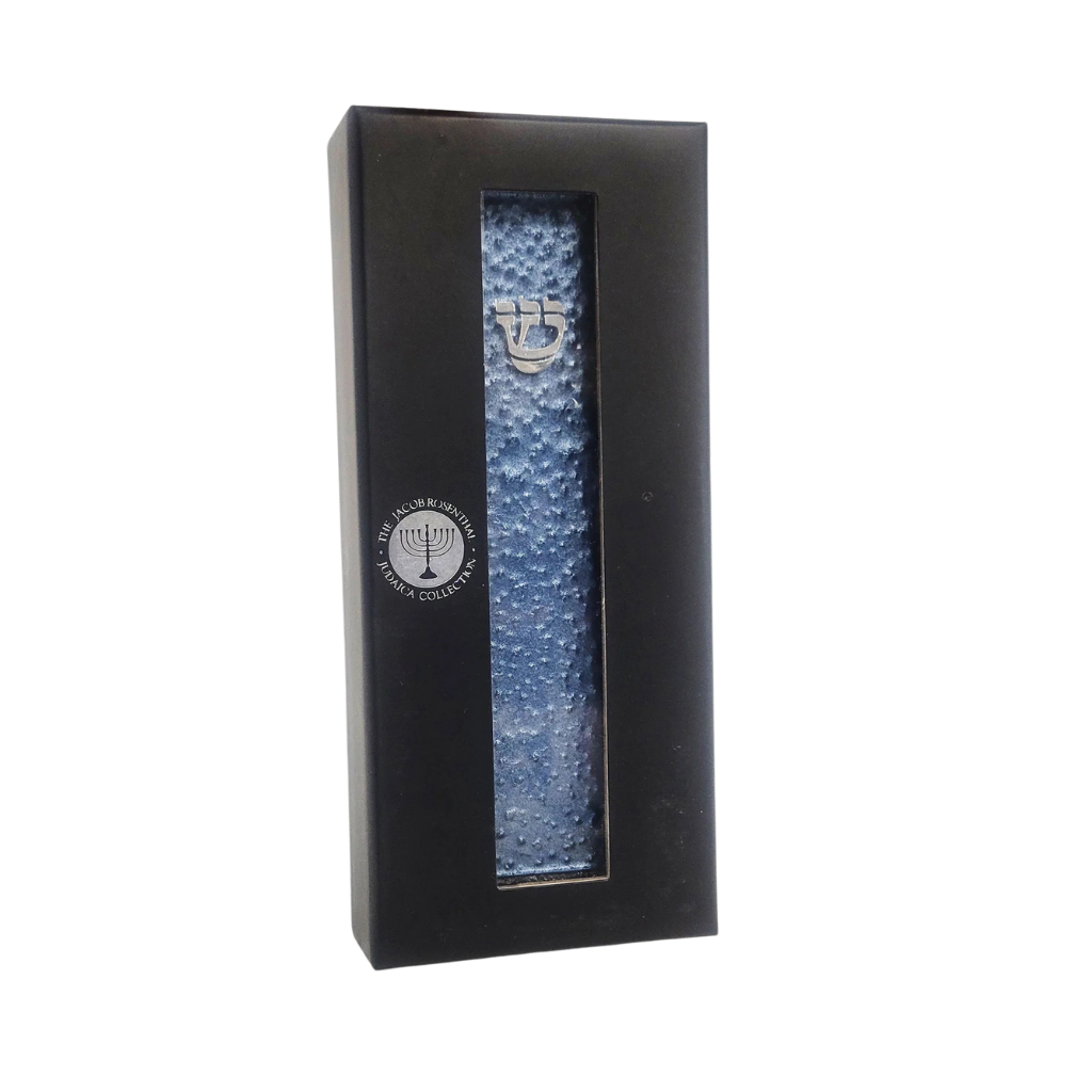 Blue Pebbled Glass Art Glass Mezuzah