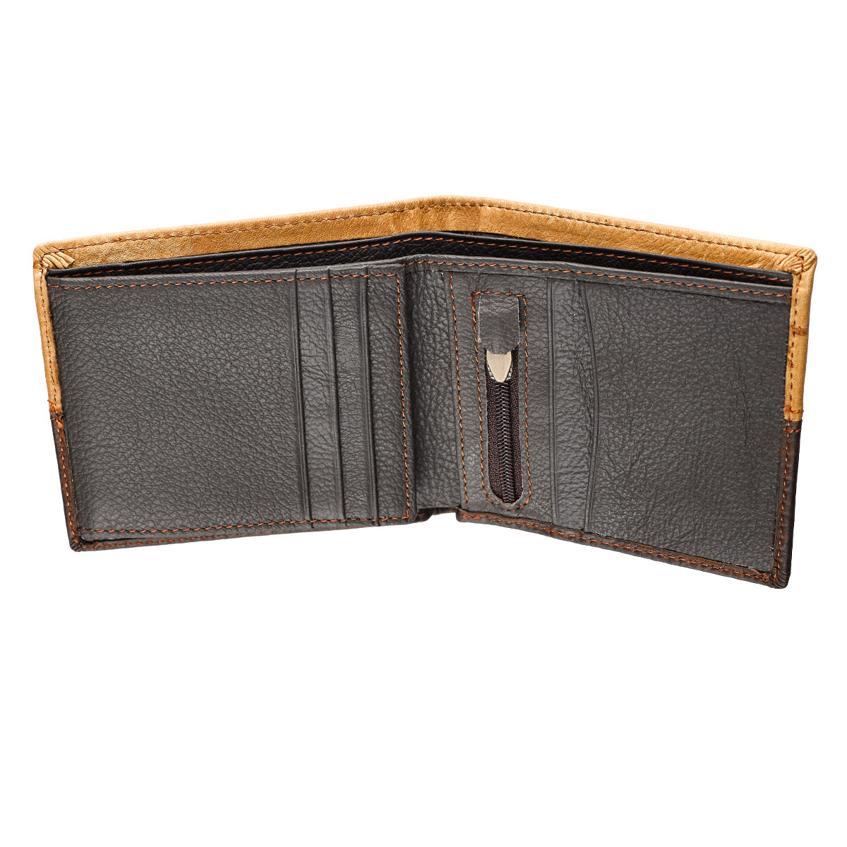 Two-tone Dark Brown and Camel Tan Leather Wallet with Cross Badge