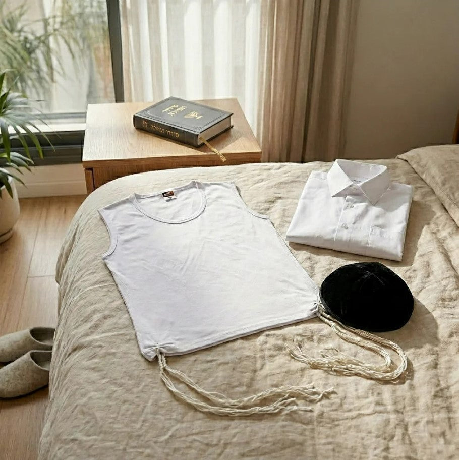 White Sleeveless Tallit Katan with Kosher Tzitzit