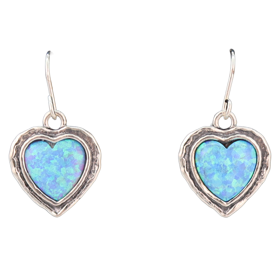 Heart shaped opal earrings with sterling silver outline