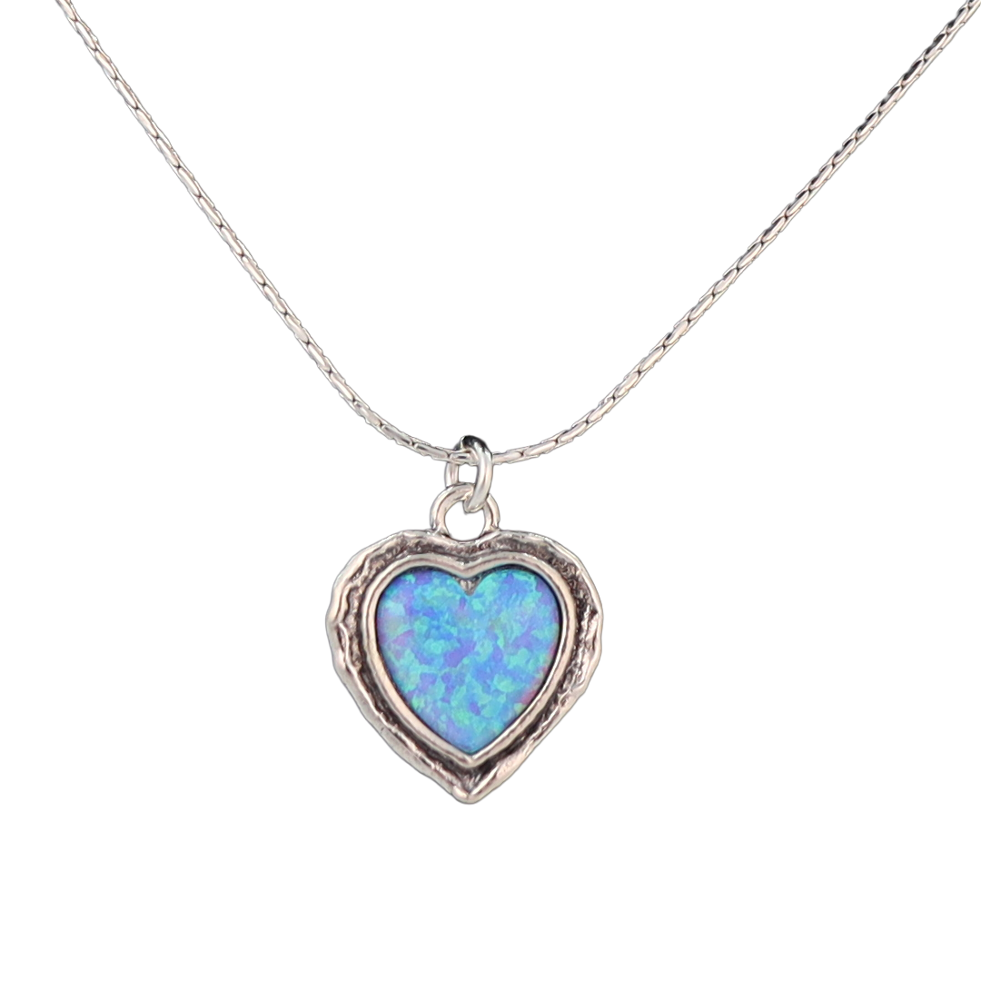 Heart shaped opal pendant on sterling silver chain