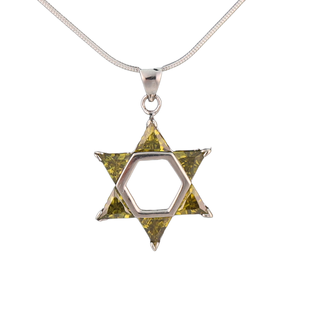 Star of David pendant with yellow crystals on silver chain