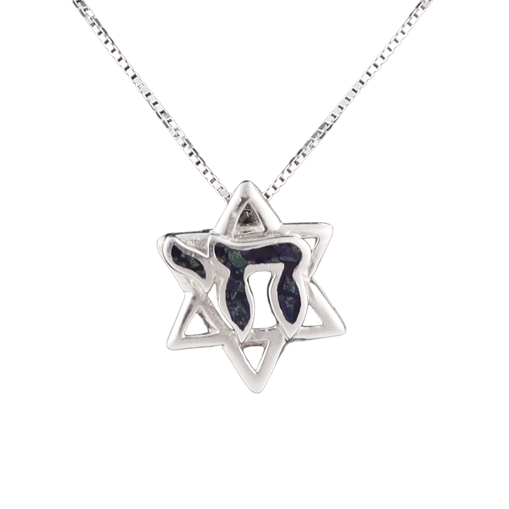 Star of David with Eilat Stone Chai Pendant