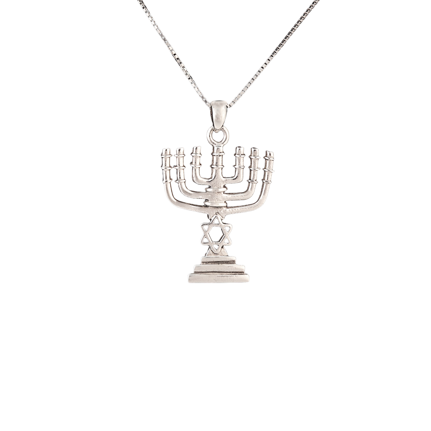 Silver menorah pendant with the Star of David