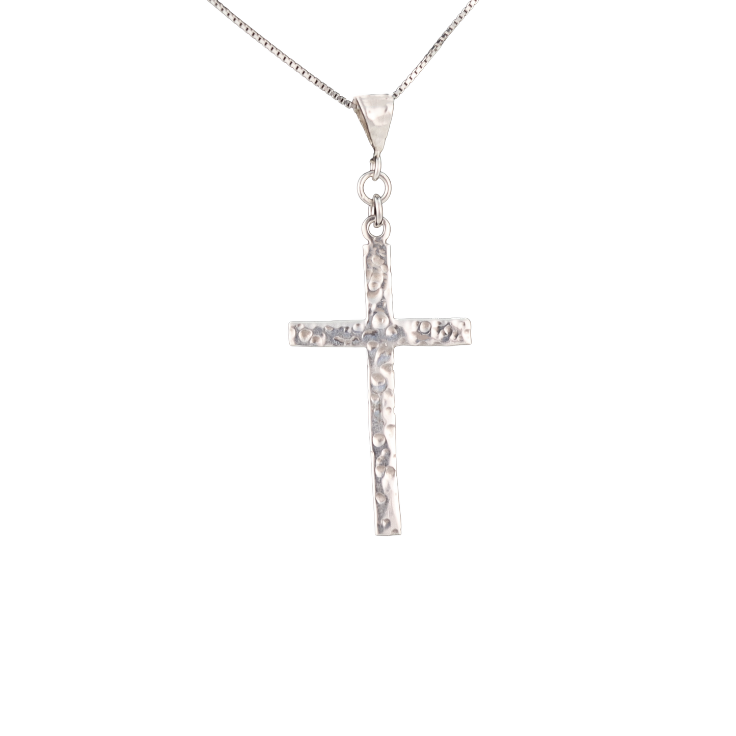 Sterling silver cross pendant with hammered detail