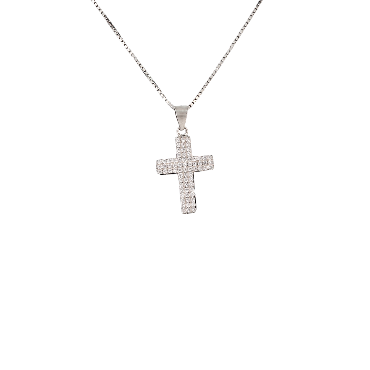 Sterling silver cross pendant with crystals on a silver chain