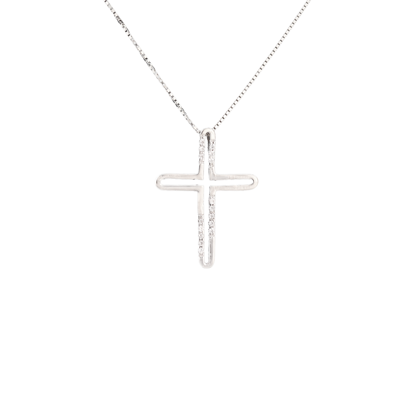 Silver cross pendant with clear crystals
