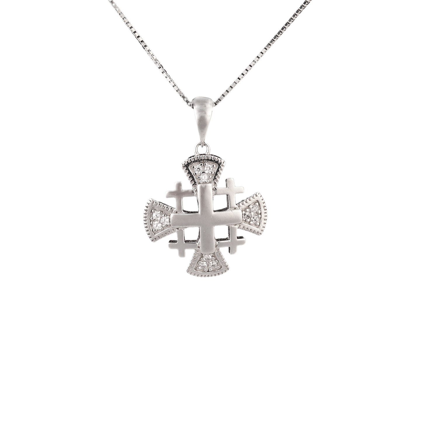 Jerusalem Cross Rounded Pendant with Zircon