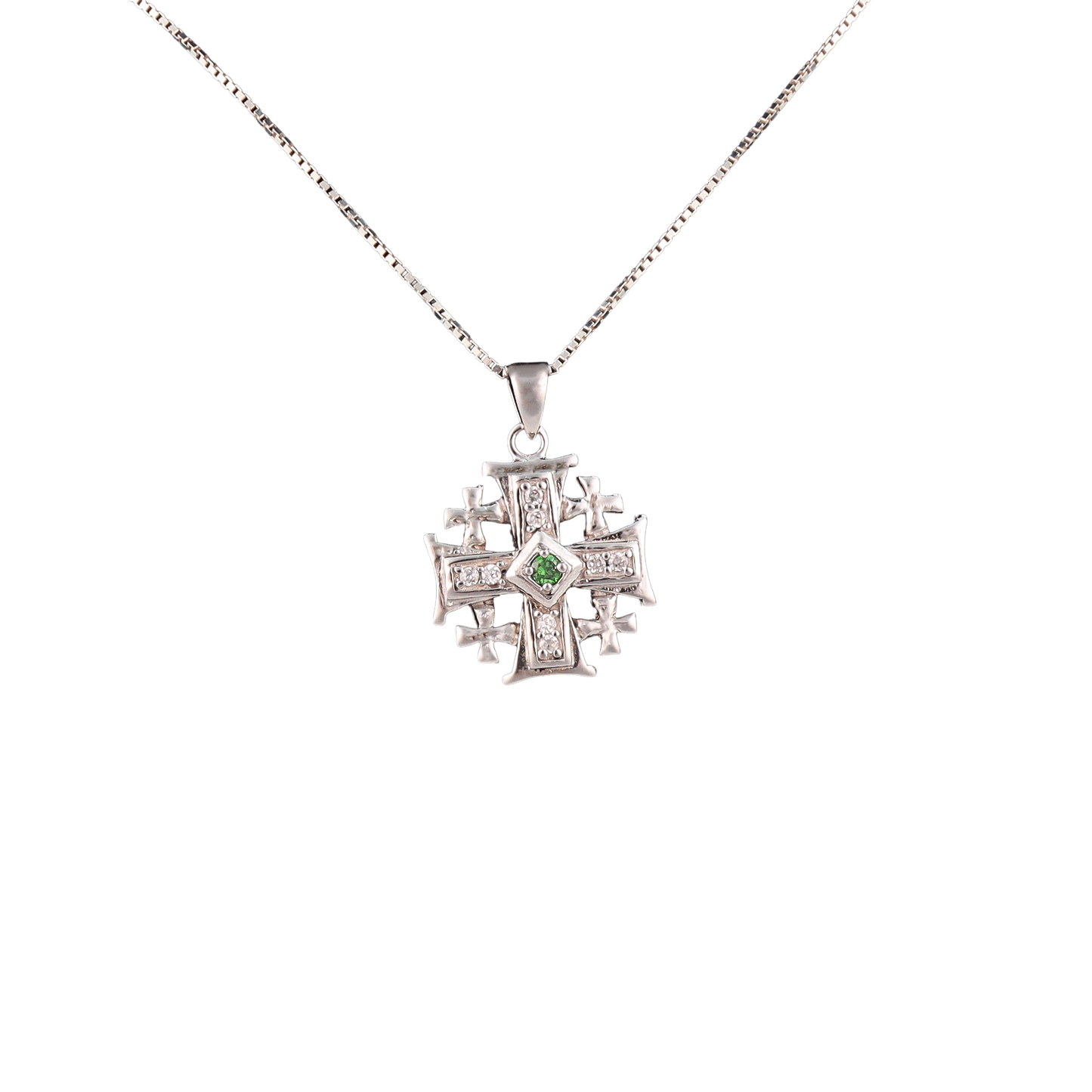 Jerusalem Cross with Green Zircon Center