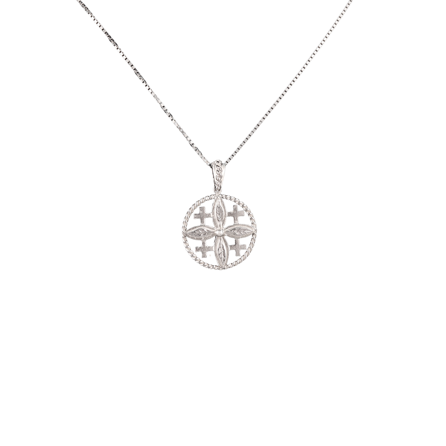 Floral Jerusalem Cross - Silver Pendant