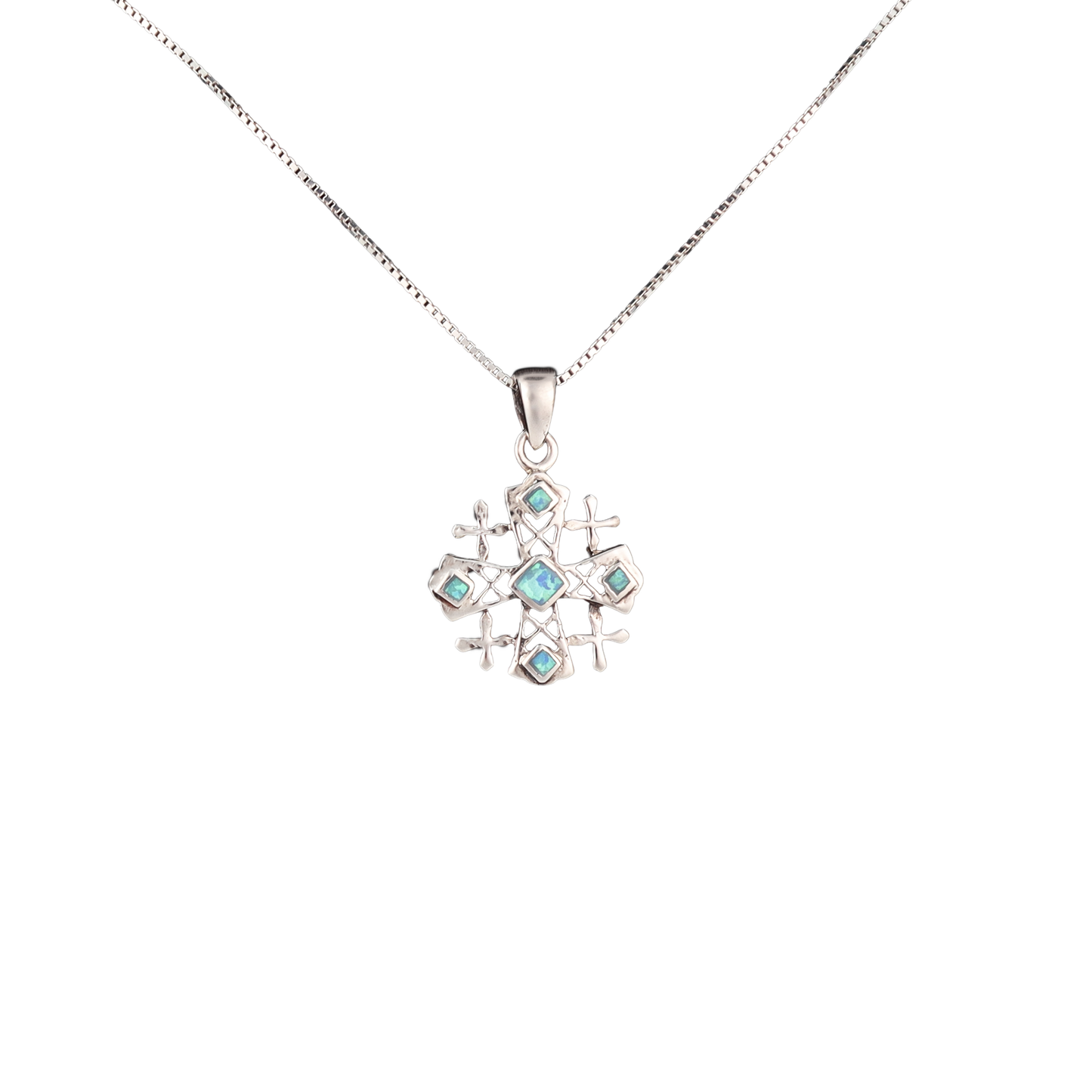 Opal & Silver Jerusalem Cross Pendant