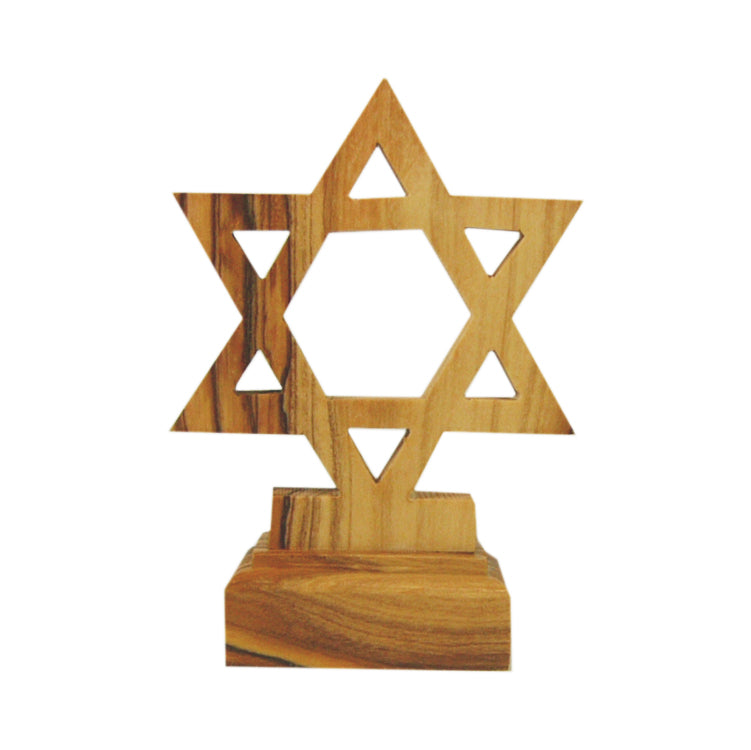 Olive Wood Star of David on Base