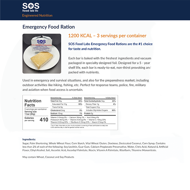 SOS Food Ration 1200 KCAL Case (72 Rations)