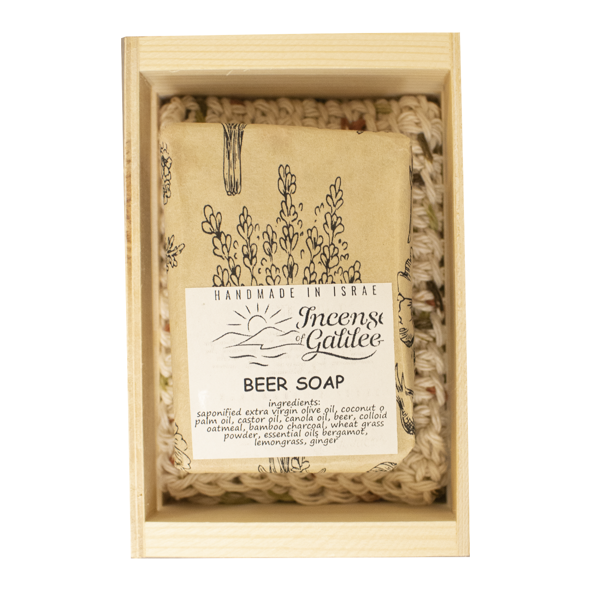 Incense of Galilee Beer Soap + Hand-Crocheted Washcloth Gift Set