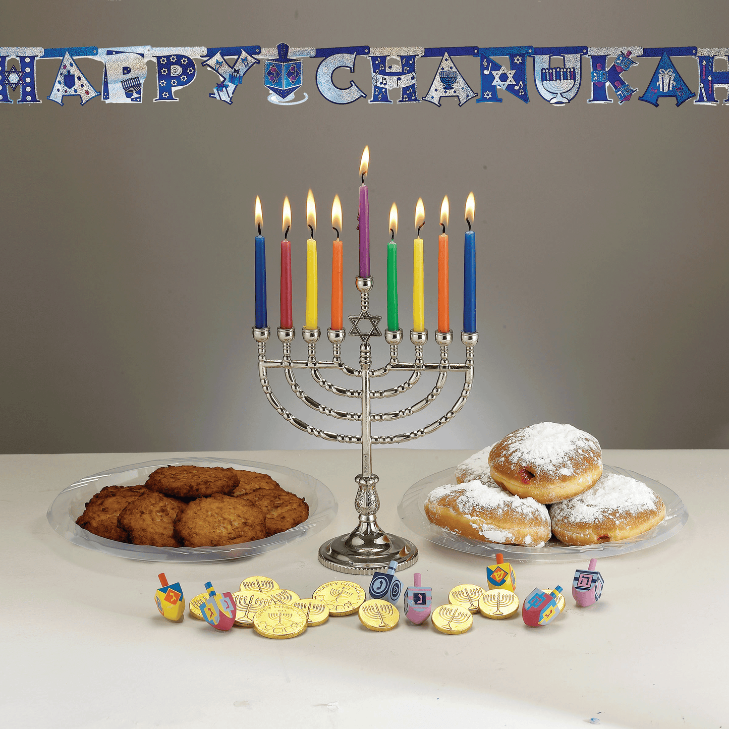 Happy Chanukah Banner - Blue and Silver