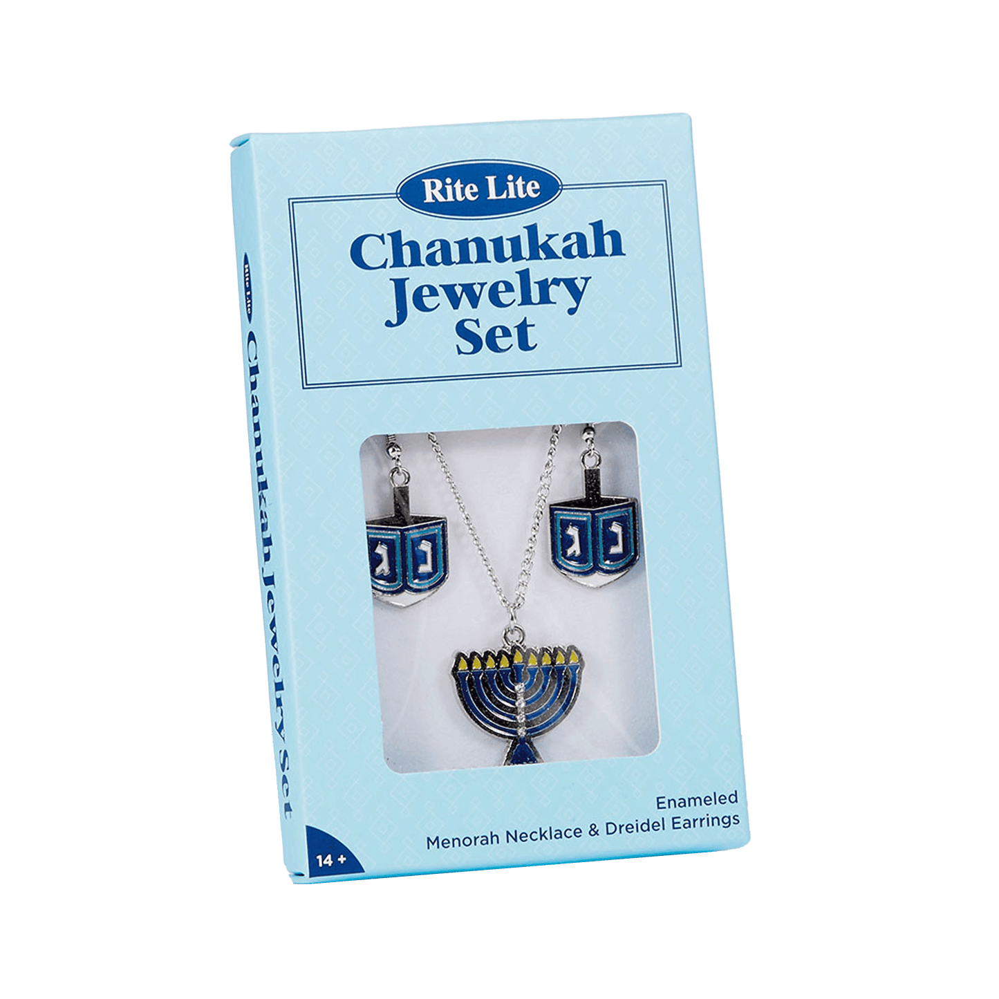 Rite Light Chanukah Jewelry set with two driedle earrings and one menorah necklace