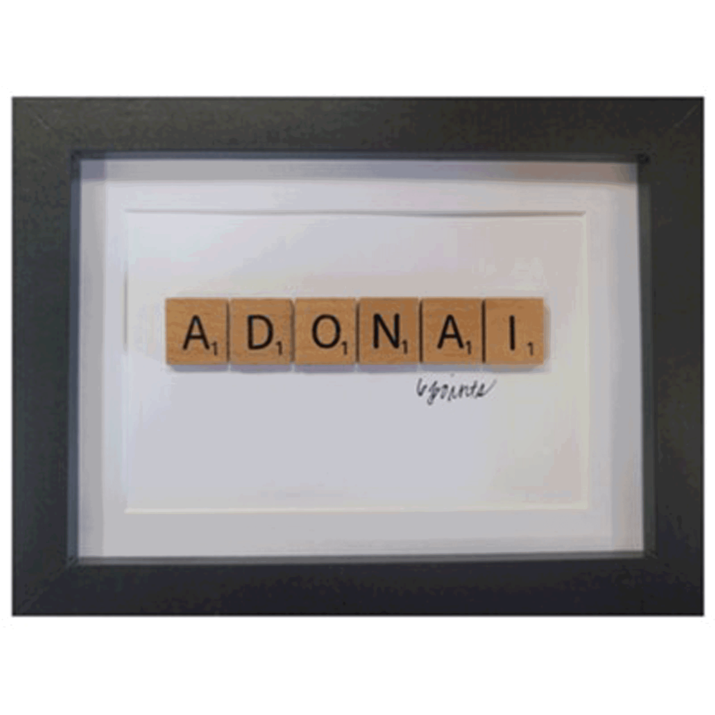 adonai scrable letters in black frame
