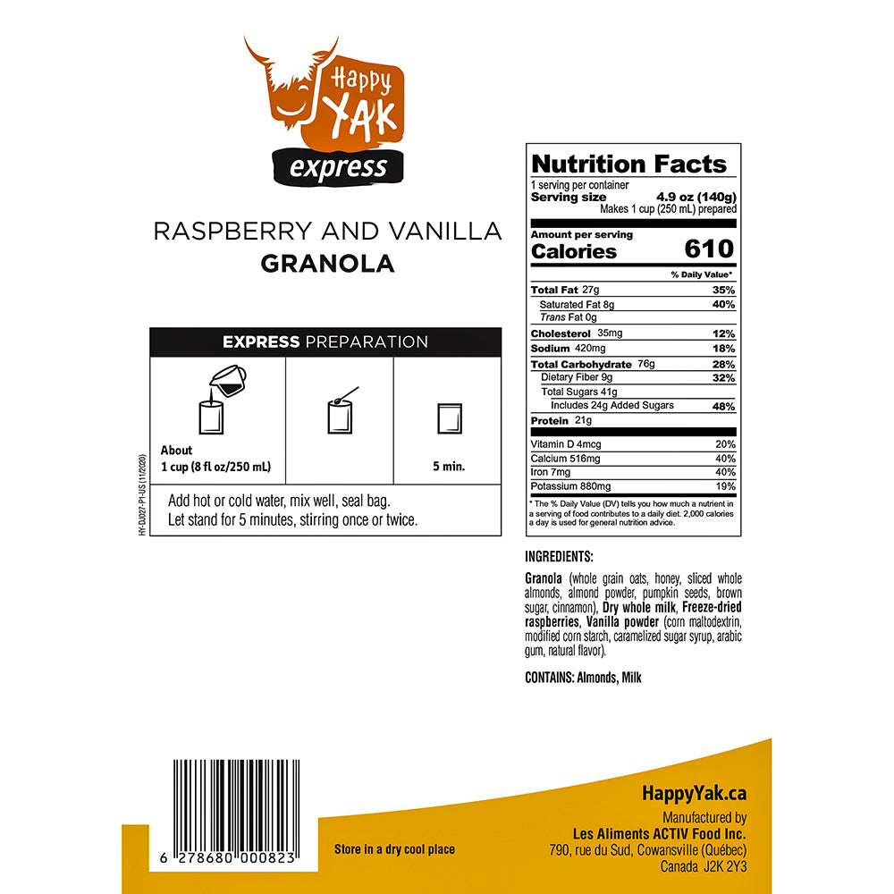 Happy Yak Raspberry and Vanilla Granola