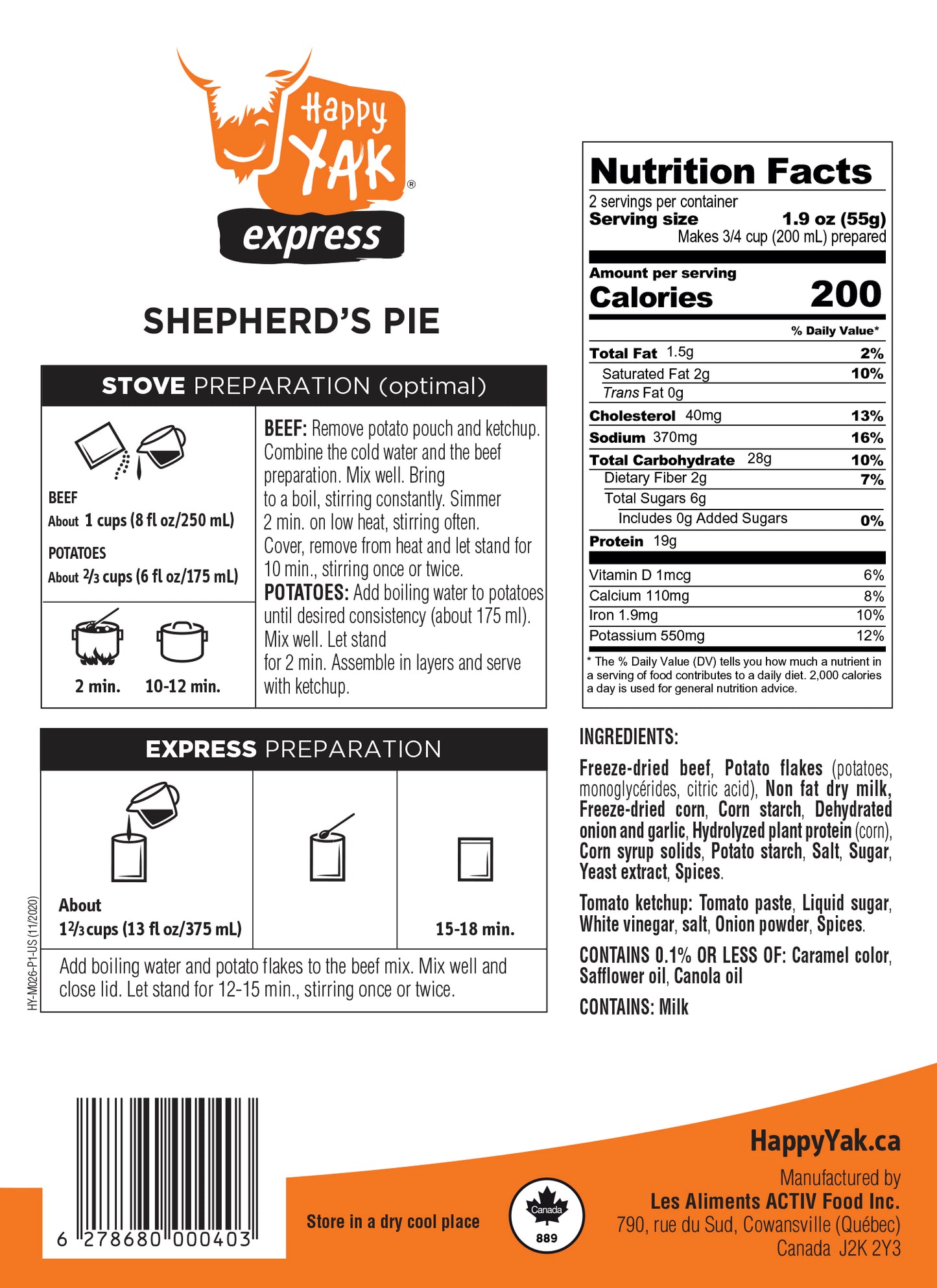 Happy Yak Beef Shepherd's Pie