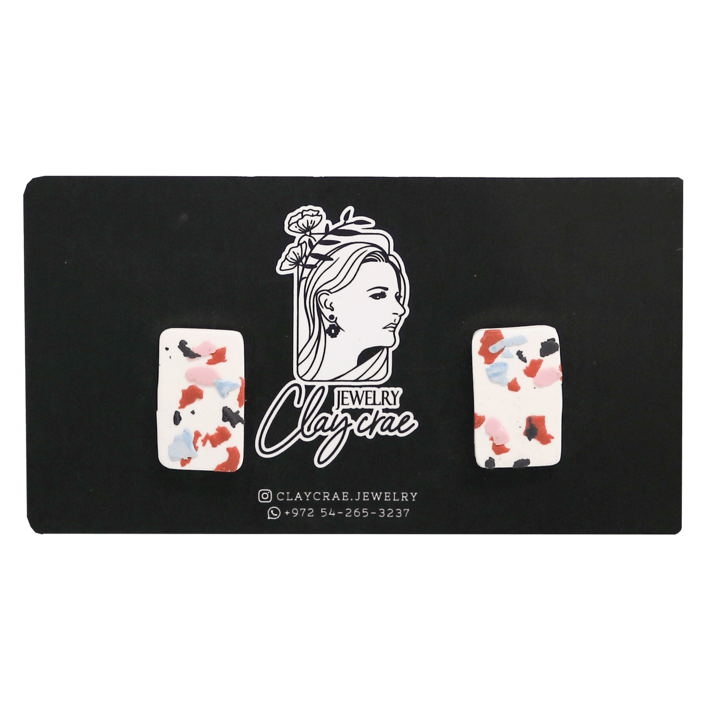 Multicolor Rectangular Clay Stud Earrings