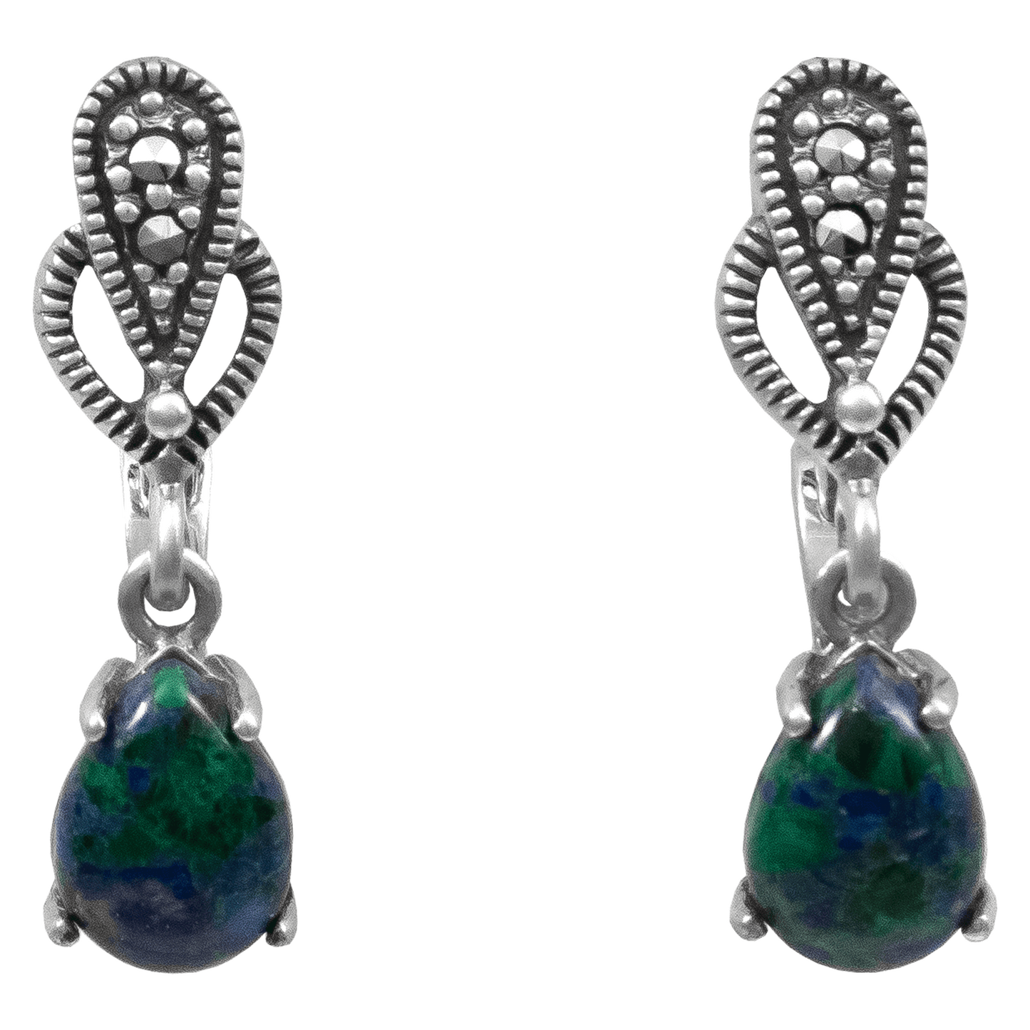 Teadrop Eilat Stones Dangling Earrings with Marcasite