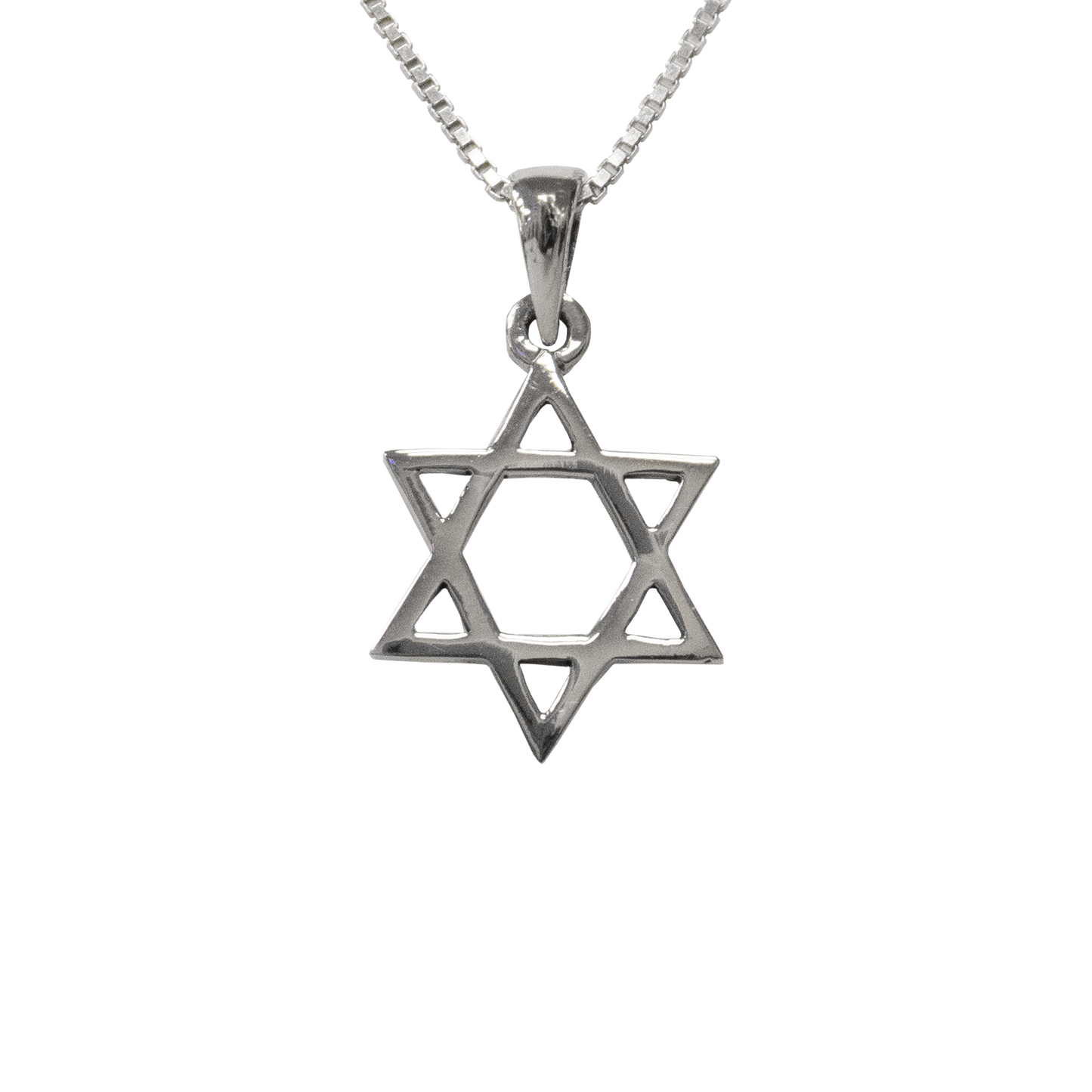 Sterling Silver Star of David Necklace on Box Chain