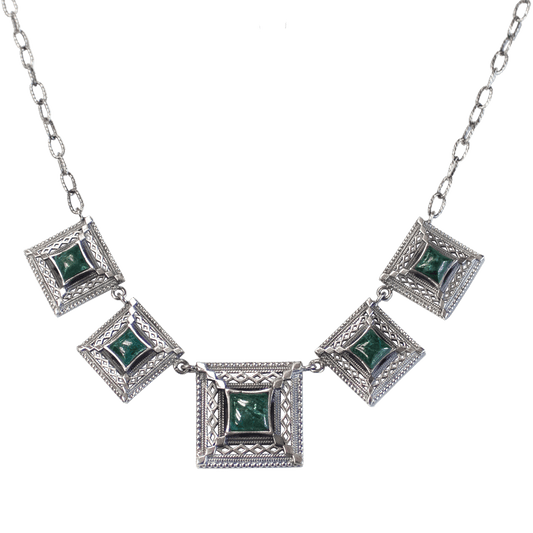 Eilat Stone Set in 5 Square Sterling Silver Pieces Necklace