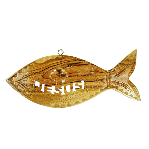 Olive Wood Jesus Fish Wall Hanging