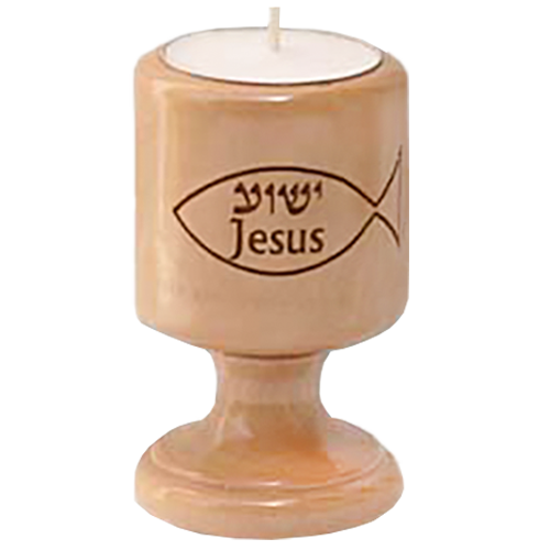 Olive Wood Jesus Fish Tealight Candle Holder
