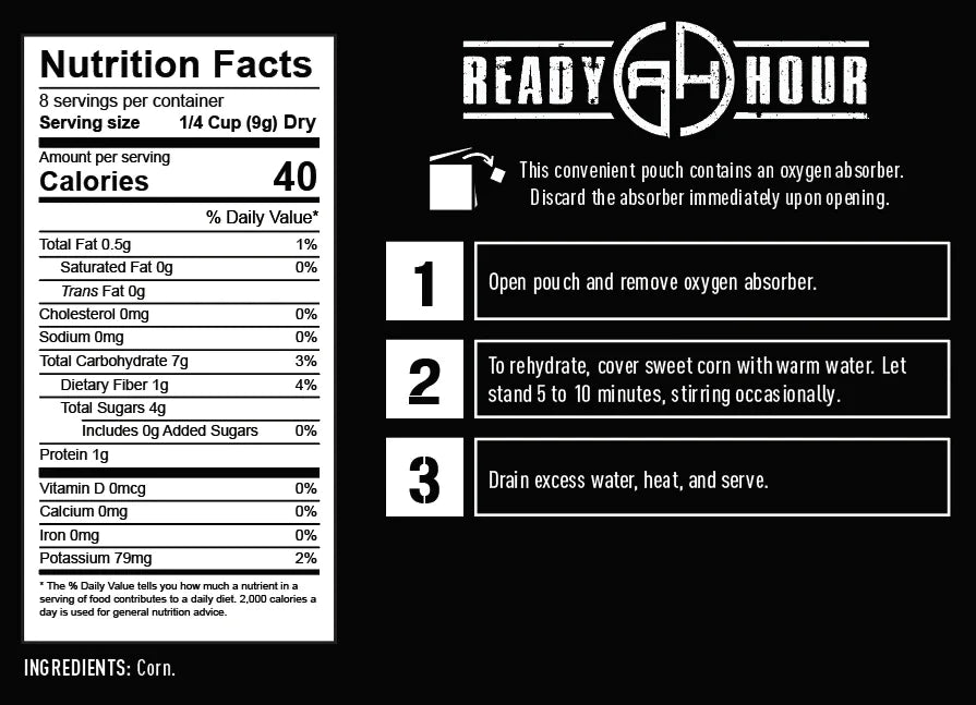ready hour freeze dried corn nutritional information and directions 
