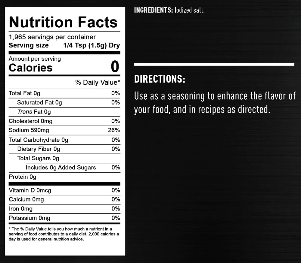 ready hour #10 can iodized salt nutritional information and directions