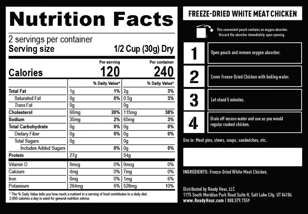 ready hour freeze dried white meat chicken nutrition and directions