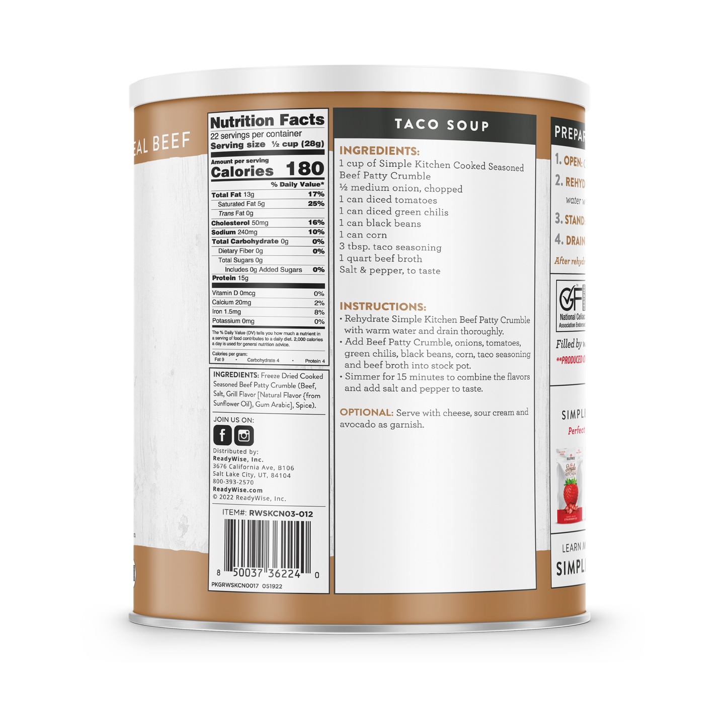 Simple Kitchen #10 Can: Freeze-Dried Seasoned Beef Patty Crumbles