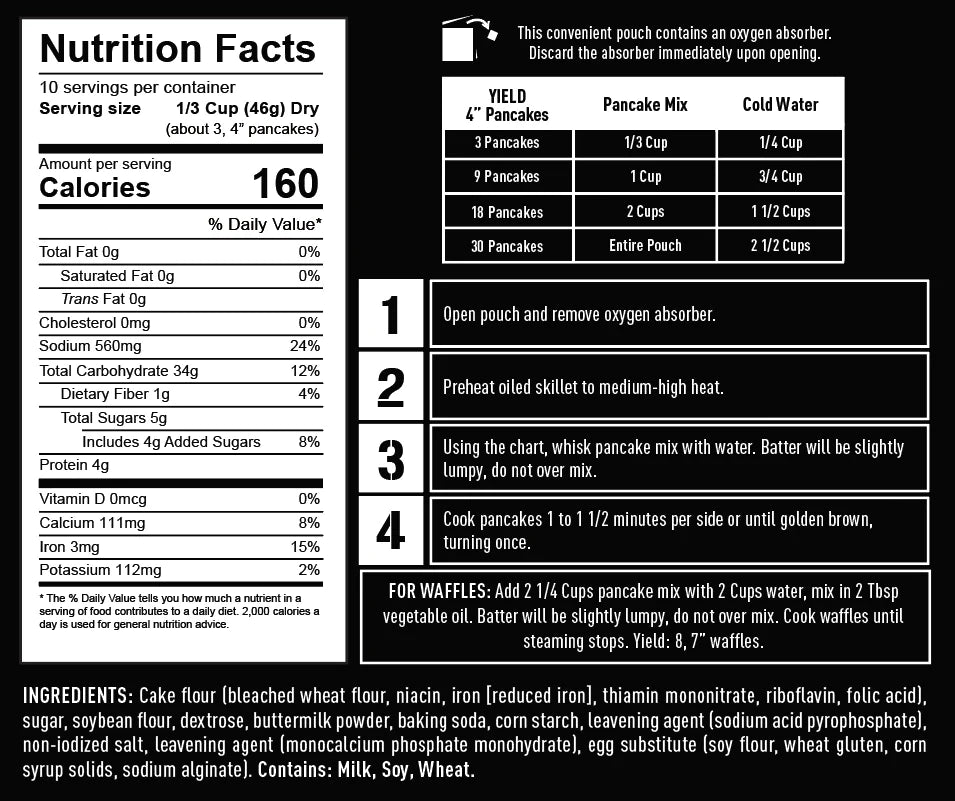 nutritional information for ready hour buttermilk pancake mix