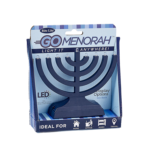 Rite Light Go Menorah in blue with LED lights as candles