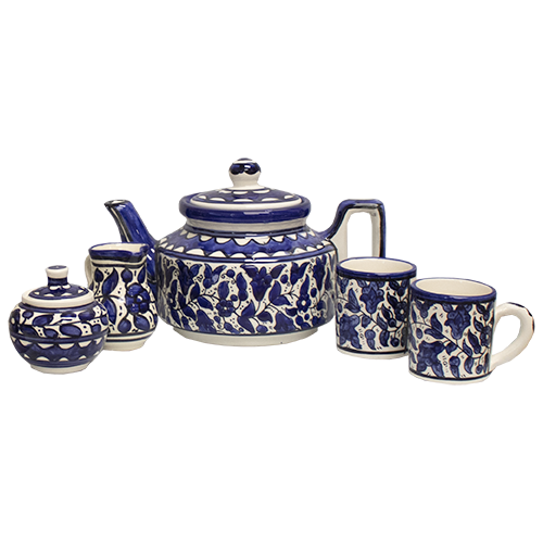 Blue Floral Tea Set One teapot with cover One sugar pot with cover