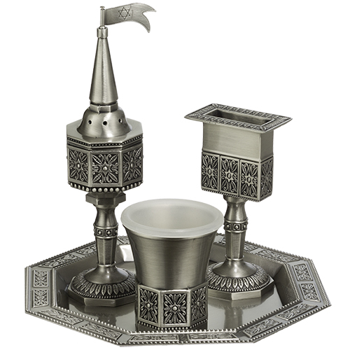 Pewter Plated Havdalah Set - Geometric