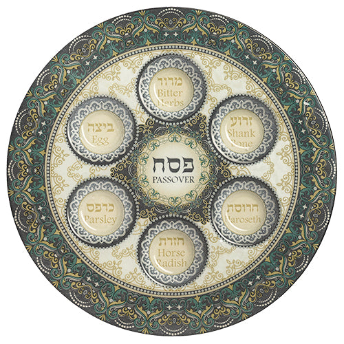 Glass Passover Seder Plate - Blue/Green