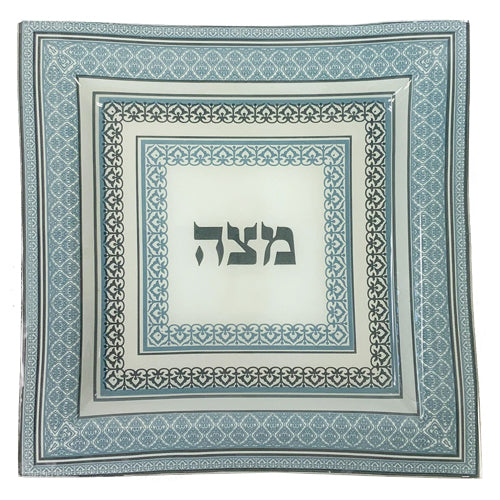 Glass Matzah Tray - Blue
