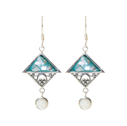 Roman Glass Diamond Drop Earrings