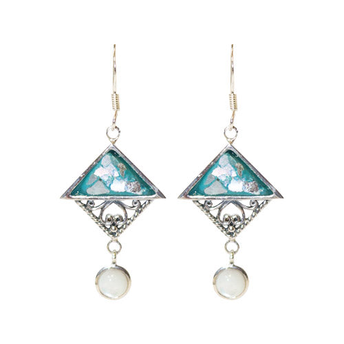 Roman Glass Diamond Drop Earrings