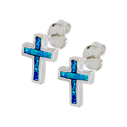 Cross Synthetic Opal Earrings