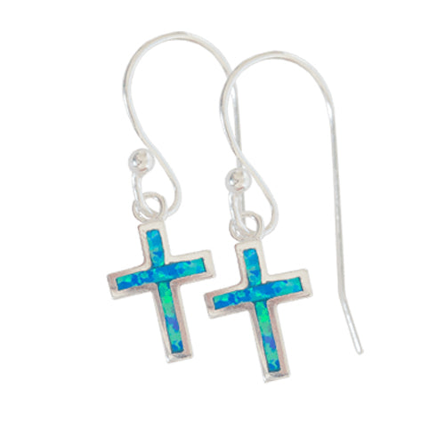 Cross Synthetic Opal & Sterling Silver Earrings