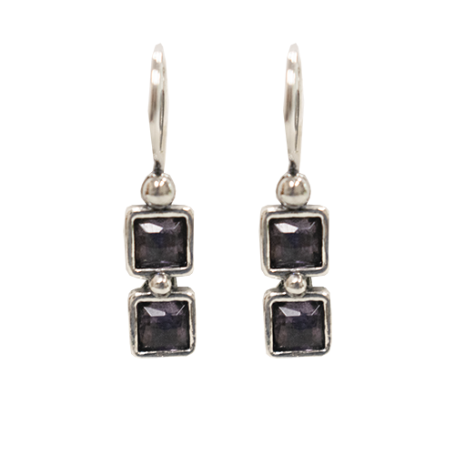 Amethyst & Silver Square Drop Earrings