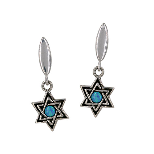 Opal & Sterling Silver Star of David Earring