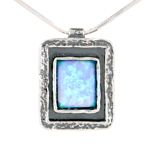 Opal & Sterling Silver Necklace (Rectangle)
