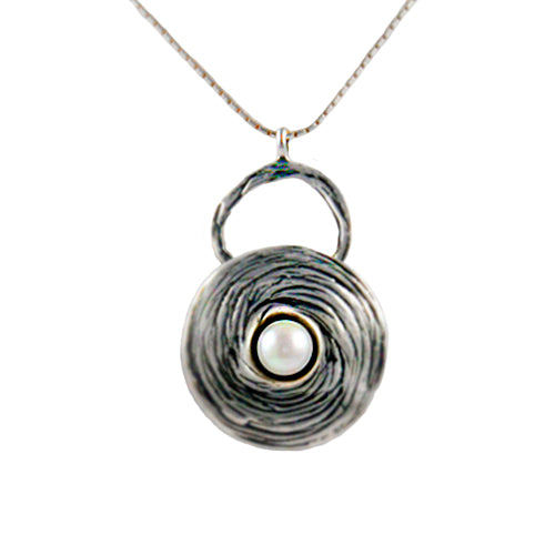 Pearl and Sterling Silver Disc Necklace