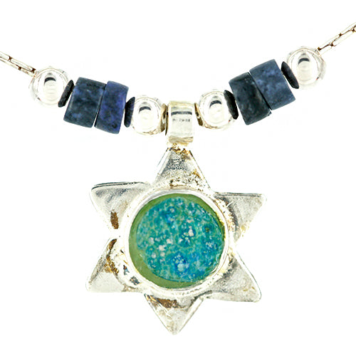 Sterling Roman Glass Star of David Necklace by Michal Kirat
